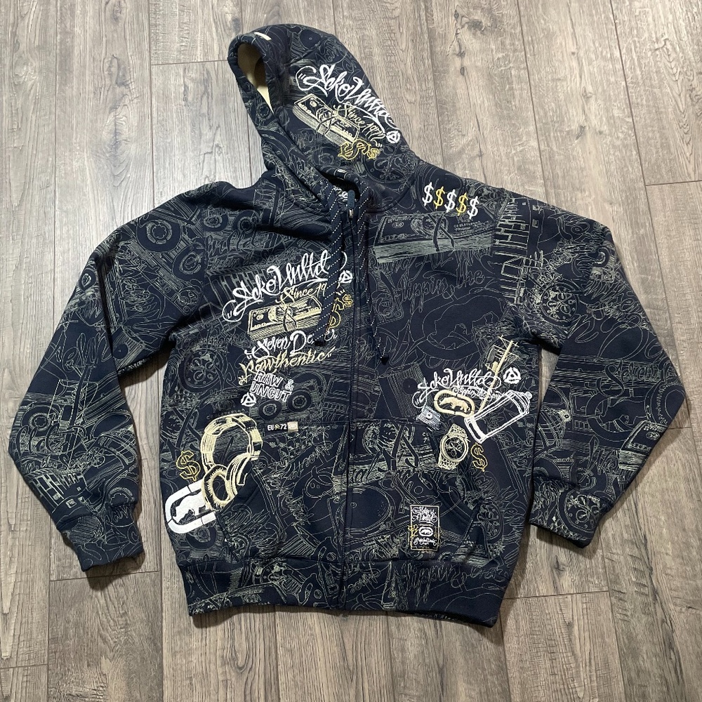 Rare Men’s Like New Medium Y2K Zippered Navy Hoodie